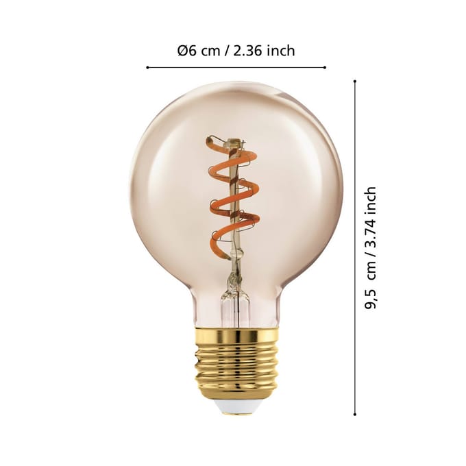 Eglo Ledfilamentlamp Peertje - Amber - D4,8cm - Dimbaar - Warm Wit - E27 - 4w