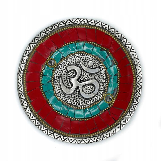 Tibetaanse wierookhouder met Om-symbool, metaal, 11cm