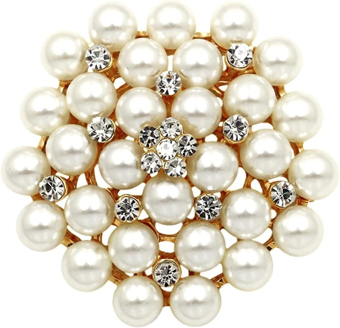 Bloemen Broche - Parel Kristal - Bruiloft Accessoire - Elegante Versiering - 4.3cm Breed - Zilverkleurig