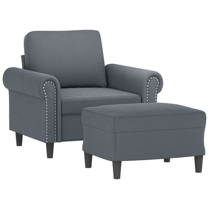 vidaXL - Fauteuil - met - voetenbank - 60 - cm - fluweel - donkergrijs