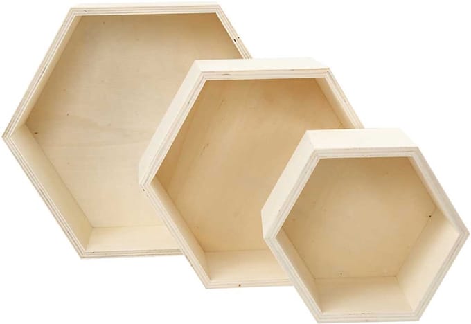 Showdozen, hexagonaal, H: 14,8+19+24,2 cm, D: 10 cm, 3 stuk/ 1 set