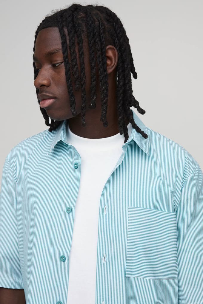 Boxy Crop Shirt Met Korte Mouwen En Streeppatroon | Green | Size Medium