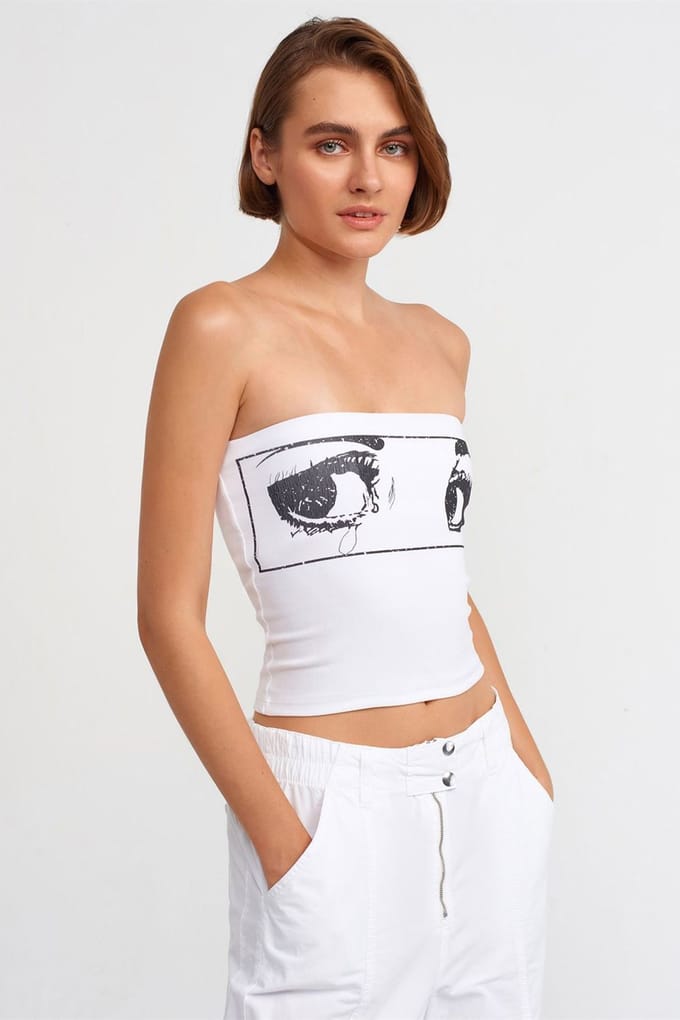 Geprinte Strapless Crop Top
