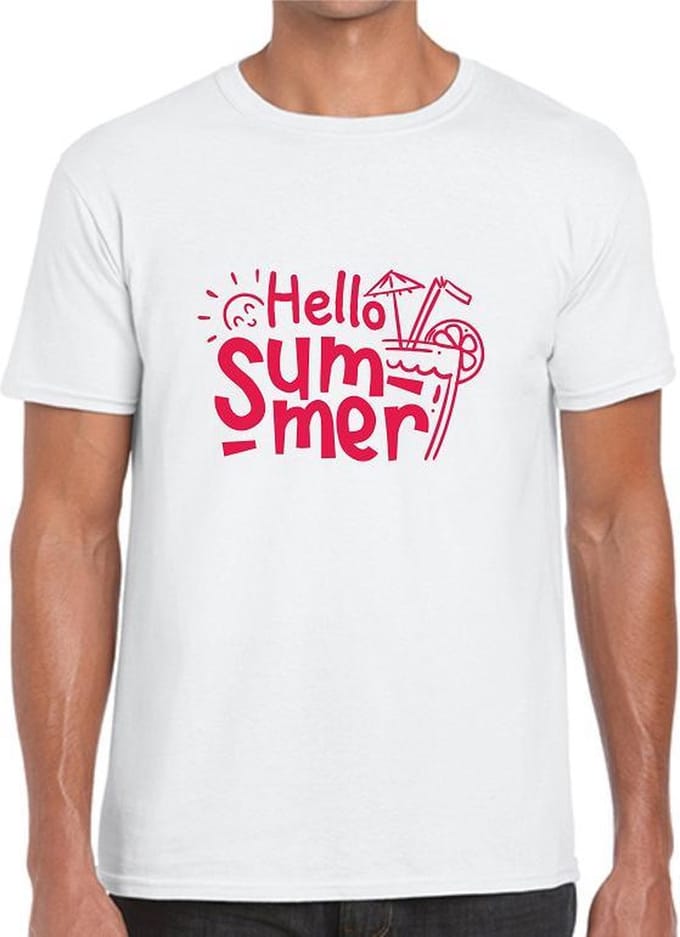 HELLO SUMMER Heren t-shirt - Neon Tekst Rood - SMALL