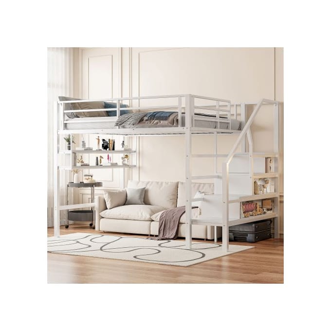 Verhoogd slaapzolder - MUVOE - 140x200 cm - Kleedruimte - Wit - Kind wit