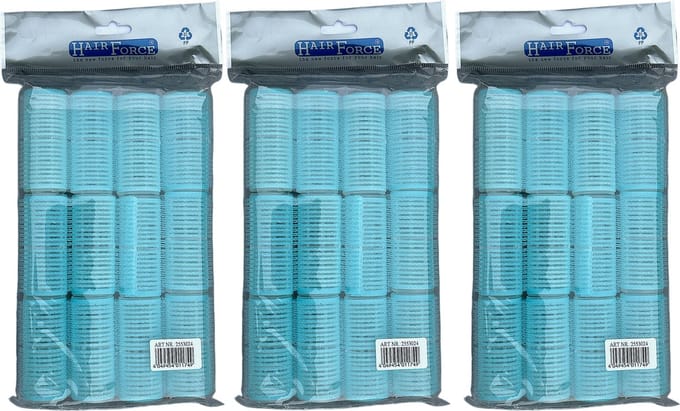 HairForce 28mm zelfklevende lichtblauwe rollers 3x12stuks