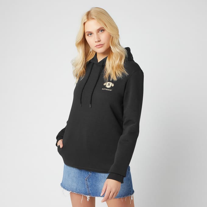 Harry Potter Slytherin Unisex Embroidered Hoodie - Black - S