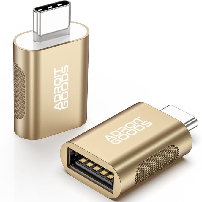 AdroitGoods 2x USB-C naar USB-A Adapter - USB 3.1 - Converter - Aluminium Goud - Siliconen Grip
