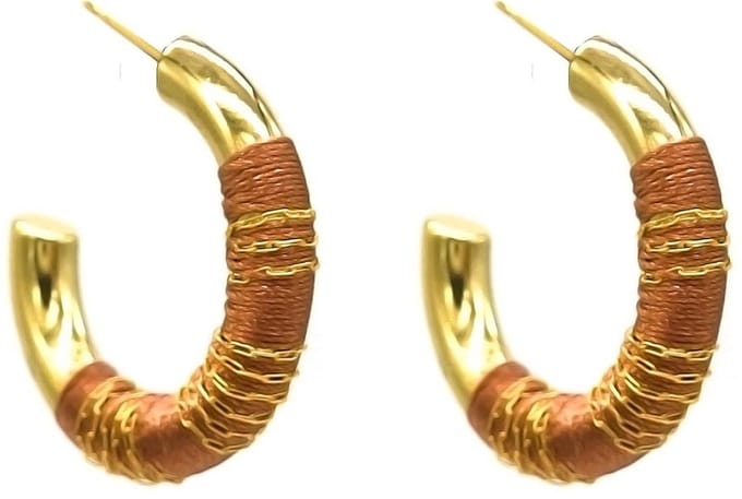 Oorbellen - Open Oorringen - RVS - 3 cm - Goudkleurig en Bruin