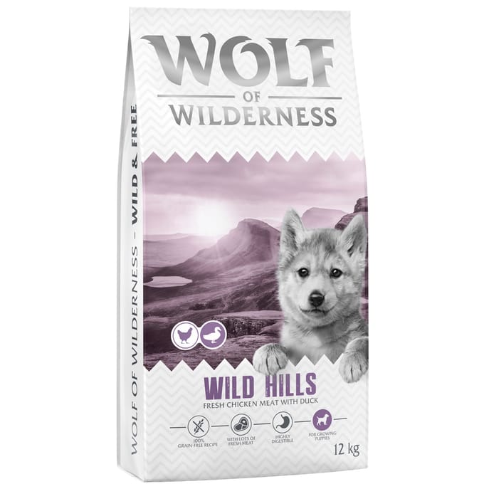Wolf of Wilderness Junior "Wild Hills" Eend - graanvrij - 12 kg: Nieuw Recept