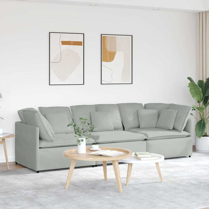 vidaXL - Modulaire - bank - met - kussens - fluweel - lichtgrijs