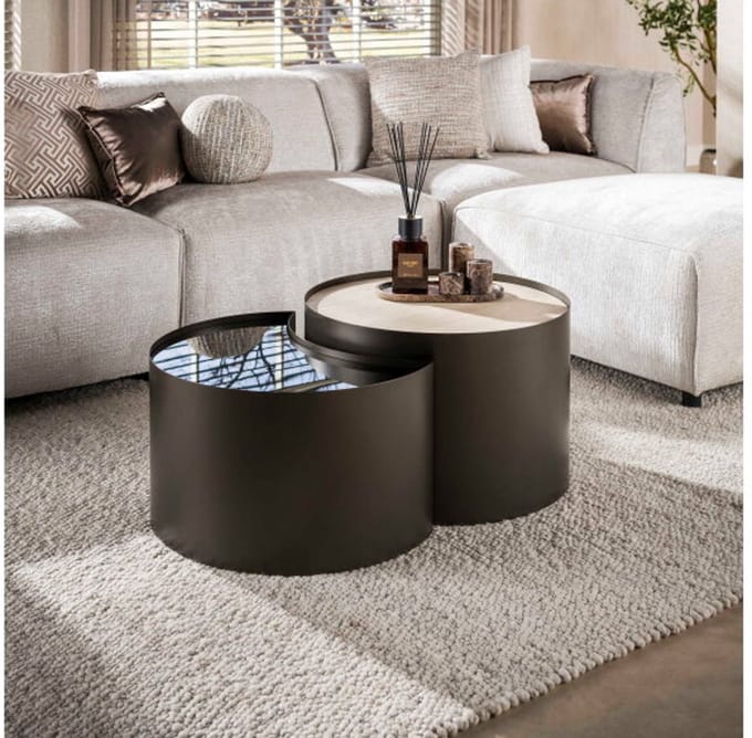 Salontafel Metal half moon set/2 - 3D keramiek travertin