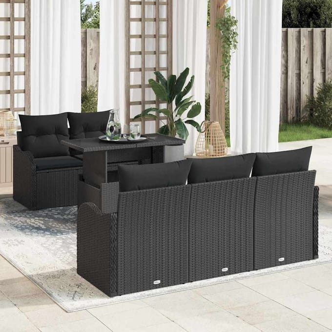 vidaXL - Tuinbank - Set - 6 - st - Zwart - [Synthetisch]: - Poly - Riet