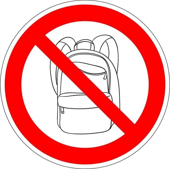 Rugtassen en backpack verboden bord - kunststof 200 mm