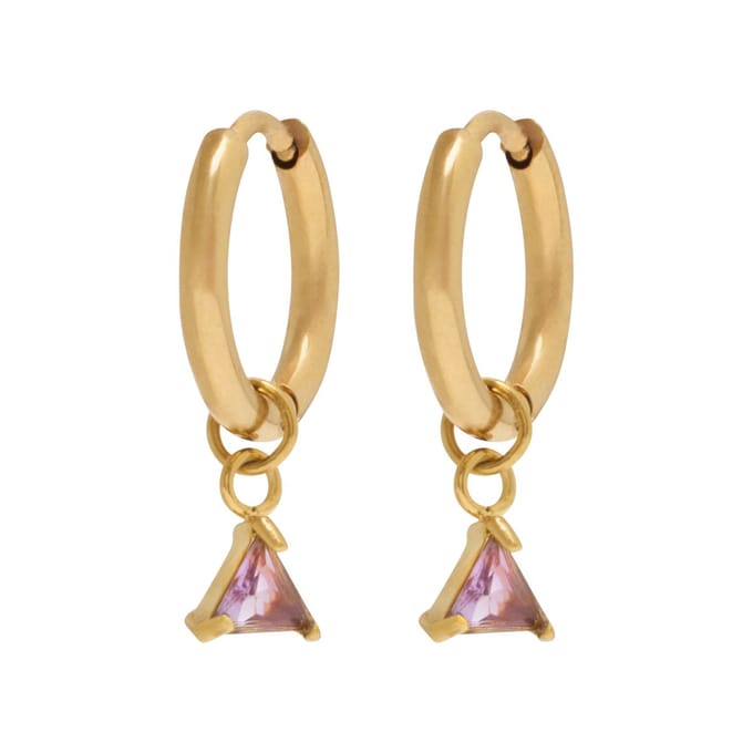 Essenza Purple Triangle Stone Earrings Gold