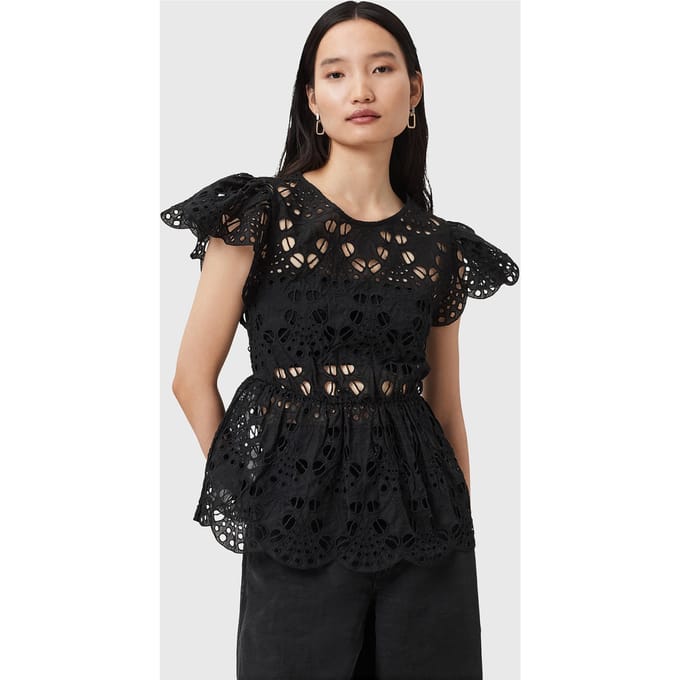 AllSaints Meadow Emb Top Black Größe: 4 | Blusen Outlet | Damen | Schwarz