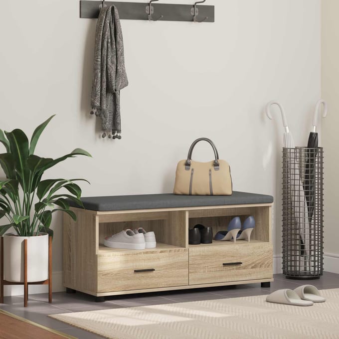 vidaXL - Hallenbank - Sonoma - Eik - 100 - x - 38 - x - 46 - cm - Geengineerd - Hout - en - Stof