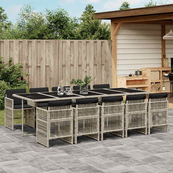 vidaXL - 11-delige - Tuinset - met - kussens - poly - rattan - lichtgrijs