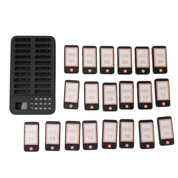 Restaurant Pagersysteem 20 Pager Buzzers 1 Toetsenbord Wachtrijnummer Oproep Draadloos Oproep Wachtrijsysteem white