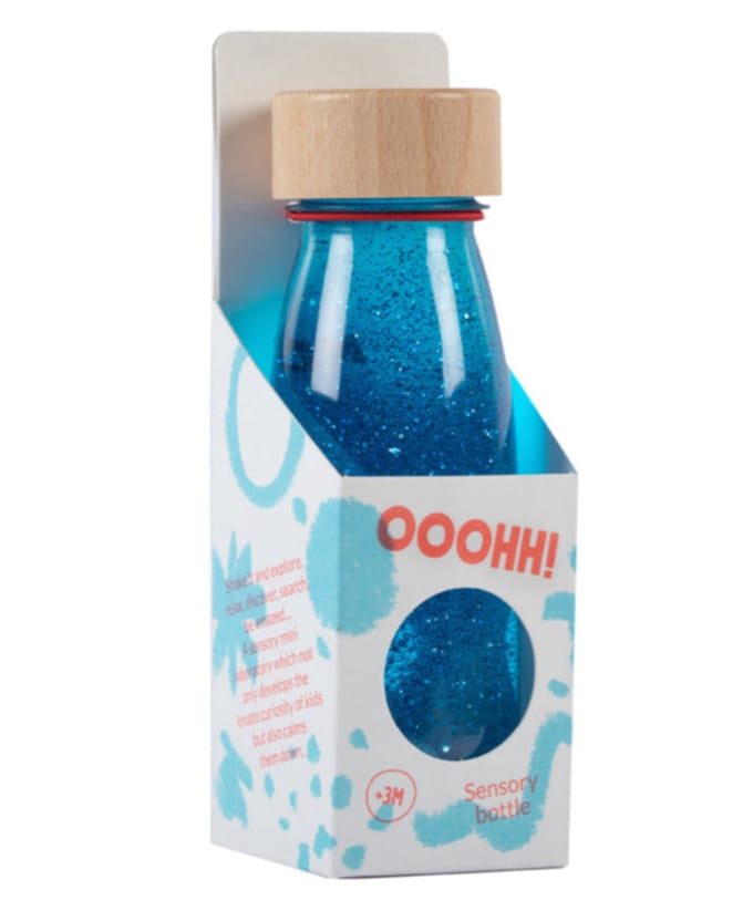 Petit Boum - Babyspeelgoed sensorische fles met geluid - Blauw