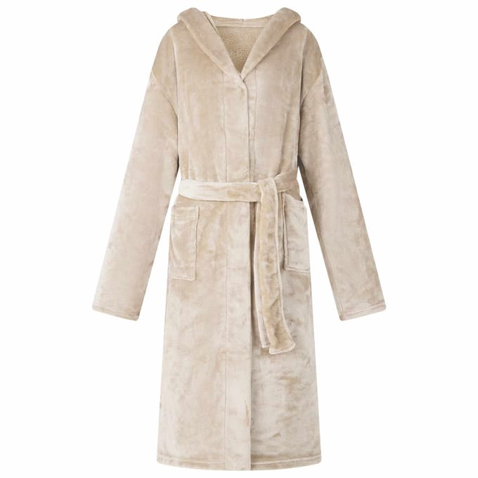 vidaXL Badjas Hoodie Beige L Flanel