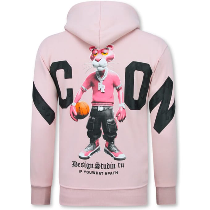Oversized Hoodie Heren met Capuchon - ICON Panther Print - Dik Geweven - 5795 - Roze