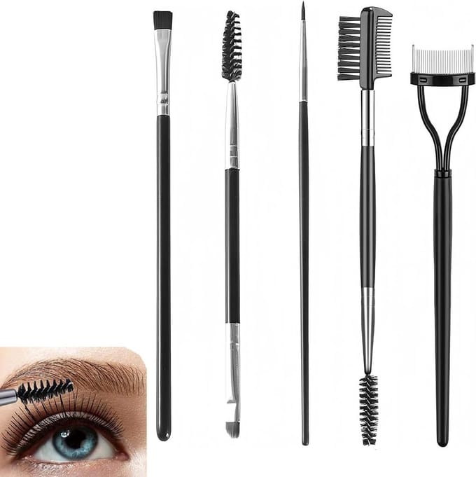Set van 5 Professionele Oogmake-up Tools: Wimperborstel, Eyeliner Borstel, Wenkbrauwborstel en Wimperkam
