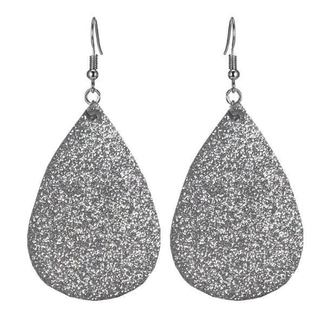 Fako Bijoux® - Oorbellen - Druppel - Glitter - Kunstleer - Zilver Licht