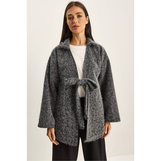 Textuur Oversized V-hals Cardigan met Striksluiting