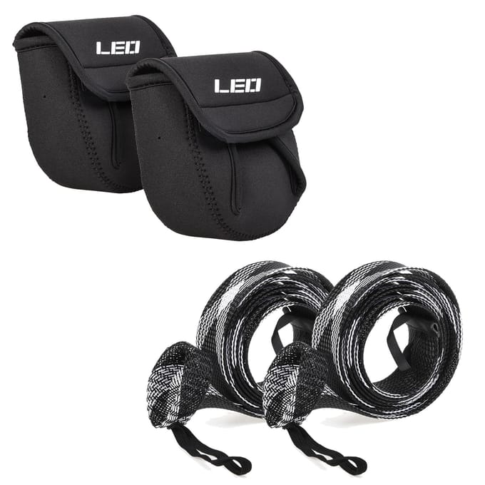 2 Sets Hengelhoezen en Baitcasting Reel Tassen Set Hengelhoes en Reel Etui Combo S black