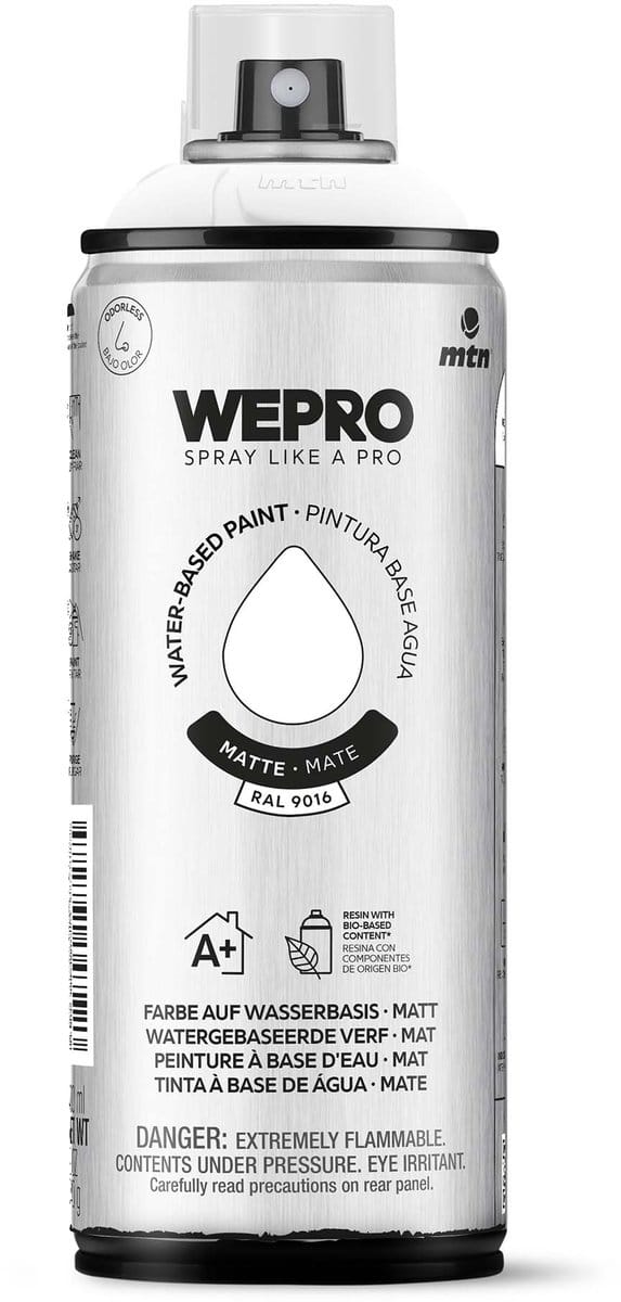 Spuitbus Ral 9016 Wit Mat MTN WEPRO WATER-BASED PAINT 400ML
