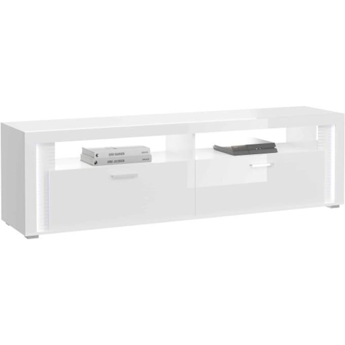 Dakraam lowboard wit hoogglans MDF TZ Pasol grijs NB - 46x201x58cm