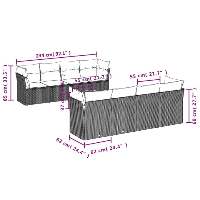 vidaXL - 9-delige - Loungeset - met - kussens - poly - rattan - grijs