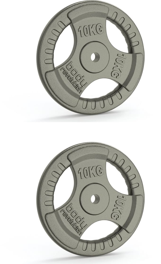 Gietijzeren halterschijven - grijs - 2x10 kg - 1 inch tri-grip