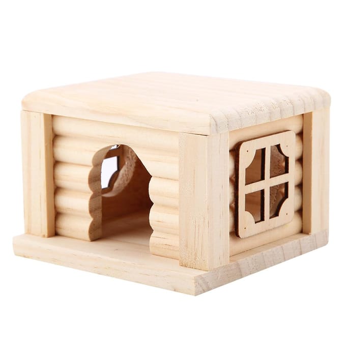 1 Stuk Natuurlijk Houten Hamsterhuisje Plat Dak Hut Rattenhuis Muiskooi voor Klein Huisdier Speelgoed beige
