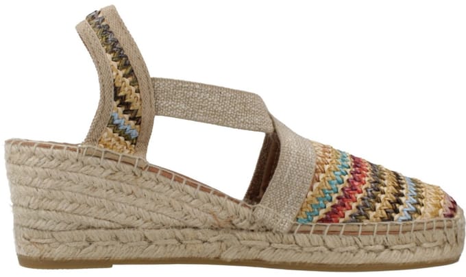 Espadrille met middelhoge sleehak van veelkleurig raffia | TERRA-NM