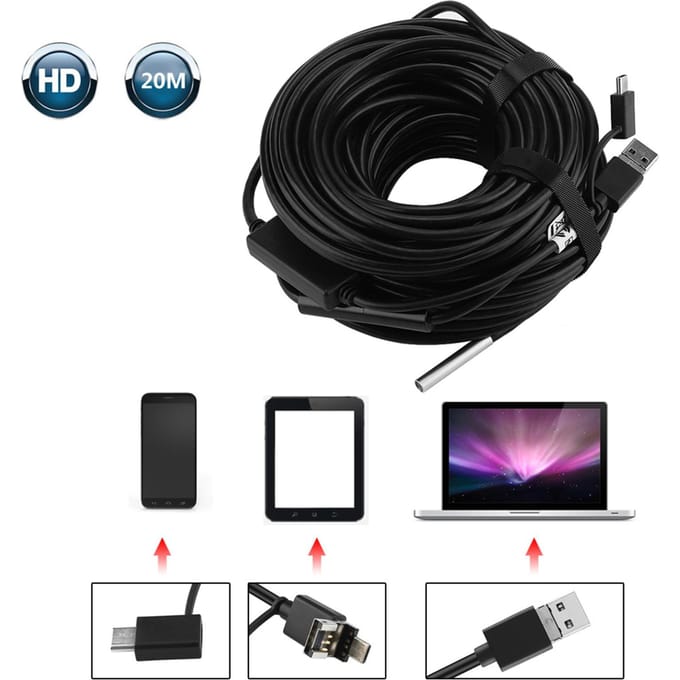 1 stuks 20 meter 5,5 mm USB Endoscoop met 720P Waterdichte Camera voor Pijp Auto Inspectie zwart