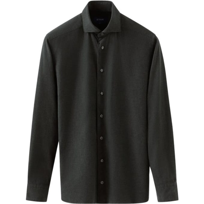 Eton Flannel Shirt Lange Mouw Overhemden Donkergroen 100012050