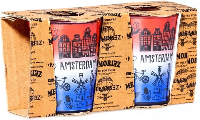 Shotglas Amsterdam Rood-Wit-Blauw - 2 stuks