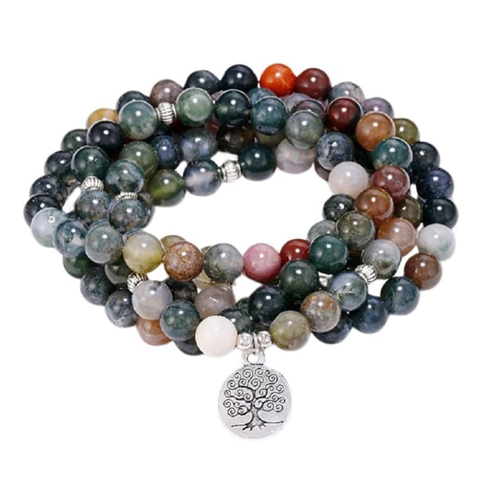 Marama - Mala Ketting Agaat - Tree of Life - edelstenen - elastisch - ook draagbaar als wikkelarmband - damesketting