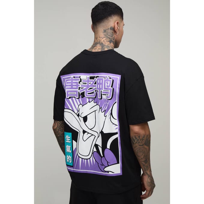 Lang Oversized Donald Duck Licentie Print T-shirt | Black | Size Medium