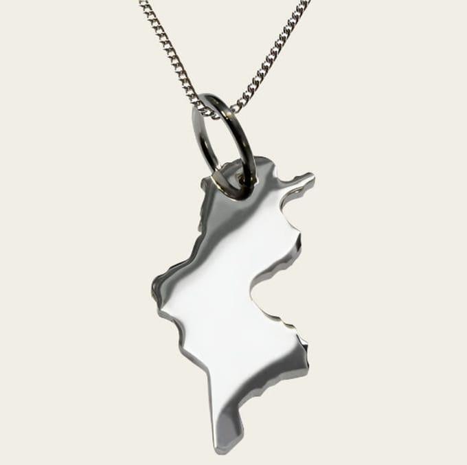 Zilveren Landkaart Tunesië ketting hanger
