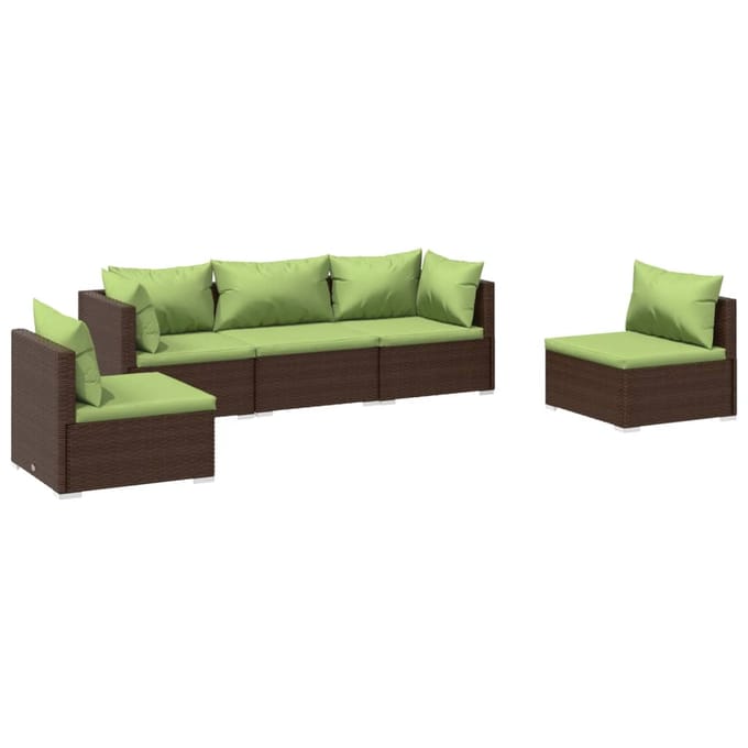 vidaXL - 5-delige - Loungeset - met - kussens - poly - rattan - bruin