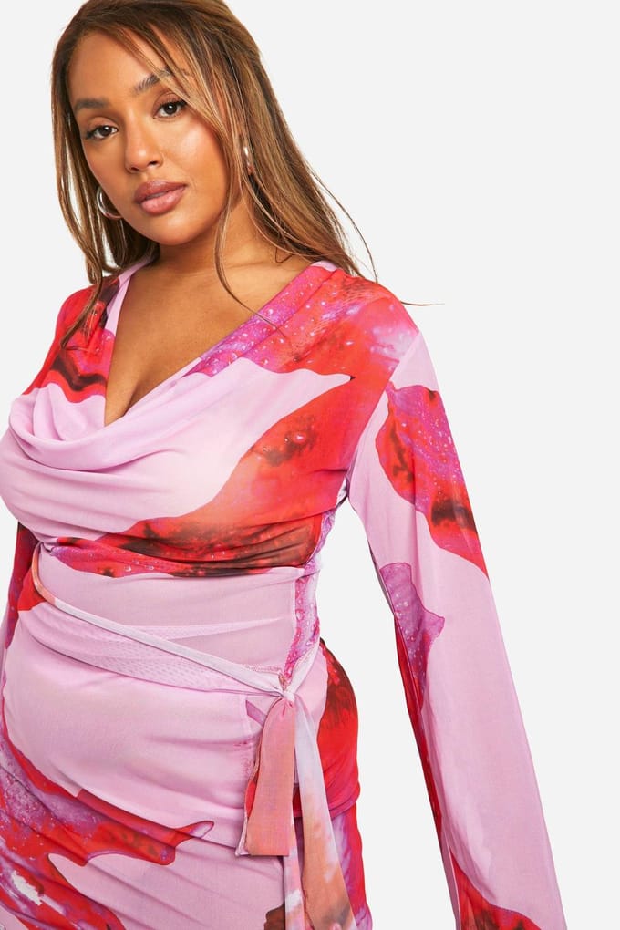 boohoo Dames Plus Bloemen Ring Wrap Strand Co-ord | Roze | Maat: 56