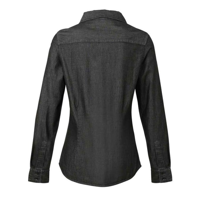 Premier Dames/Dames Denim Jean stijl gestikt overhemd (Zwarte denim)
