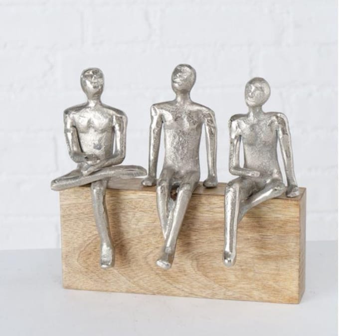 Beeld de ontmoeting aluminium en hout 19x20x10 sculptuur