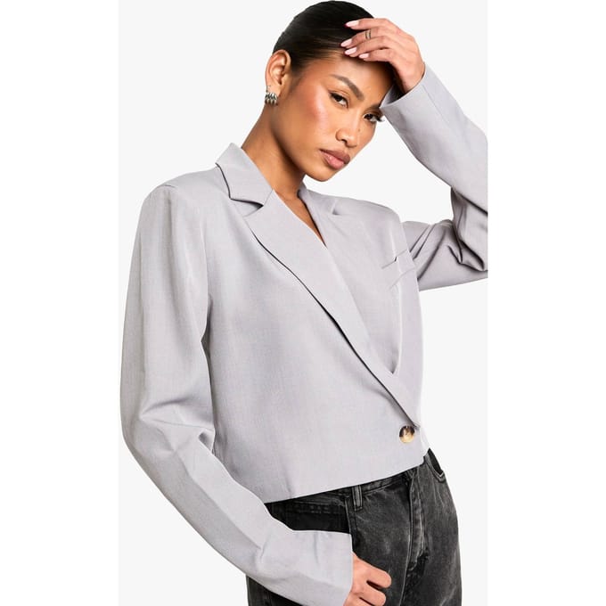 boohoo Dames Marl Boxy Crop Blazer | Grey Marl | Maat: 10