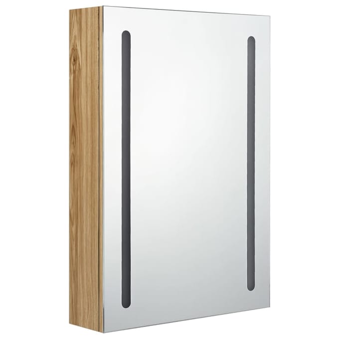 vidaXL - Badkamerkast - met - spiegel - en - LED - 50x13x70 - cm - eikenkleurig