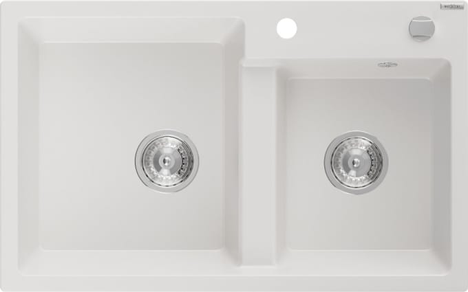 Mexen Tomas granieten spoelbak 2-kamer 800 x 500 , wit, chrom afvoer - 6516802000-20