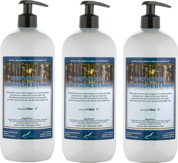 Douchegel Siberische Dennen 1 liter - set van 3 stuks - met 3 gratis pomp - Showergel
